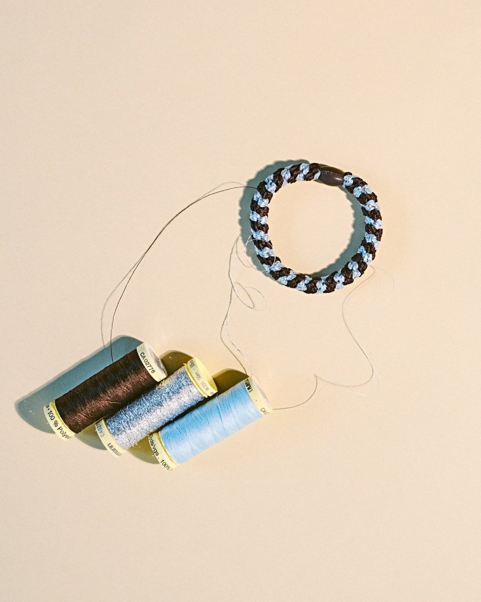 KKINEKKI BROWN SEABLUE GLITTER STRIPE KKINNEKKI hair tie KKNEKKI original hair ties