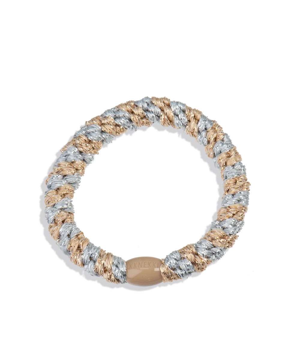 KKINEKKI SILVER-BEIGE GLITTER STRIPE KKINNEKKI hair tie KKNEKKI original hair ties