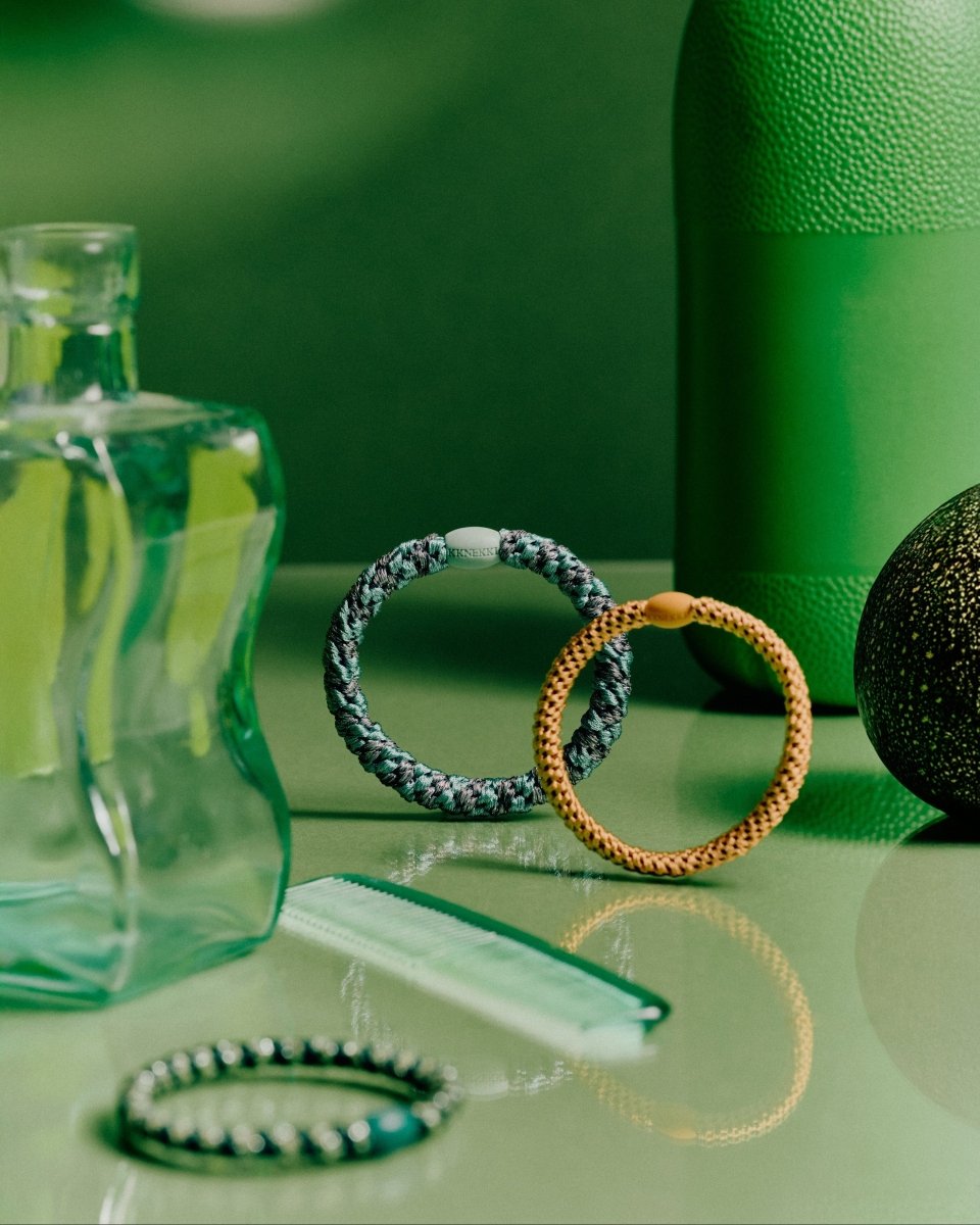 KKINEKKI TEAL STEEL GREY GLITTER STRIPE KKINNEKKI hair tie KKNEKKI original hair ties