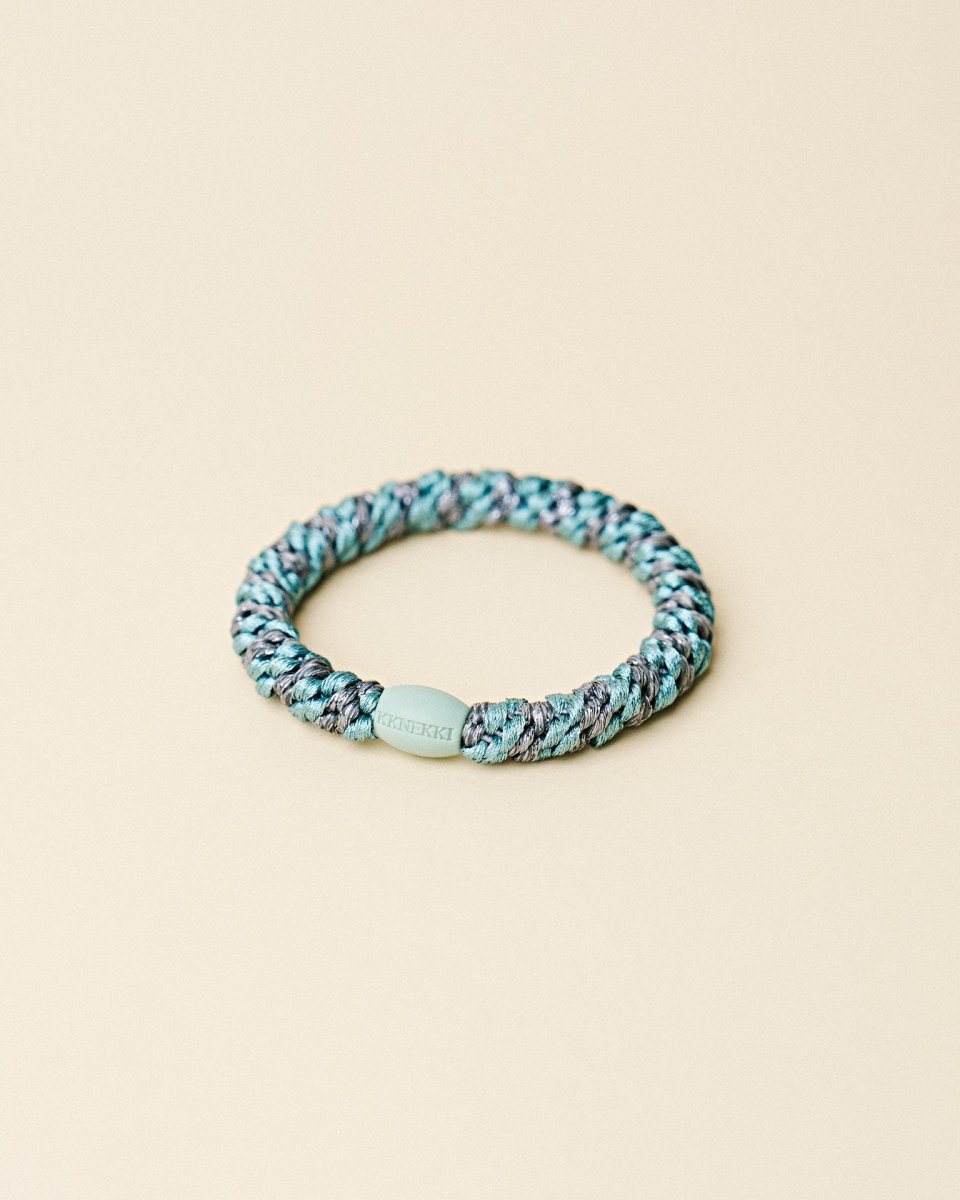 KKINEKKI TEAL STEEL GREY GLITTER STRIPE KKINNEKKI hair tie KKNEKKI original hair ties