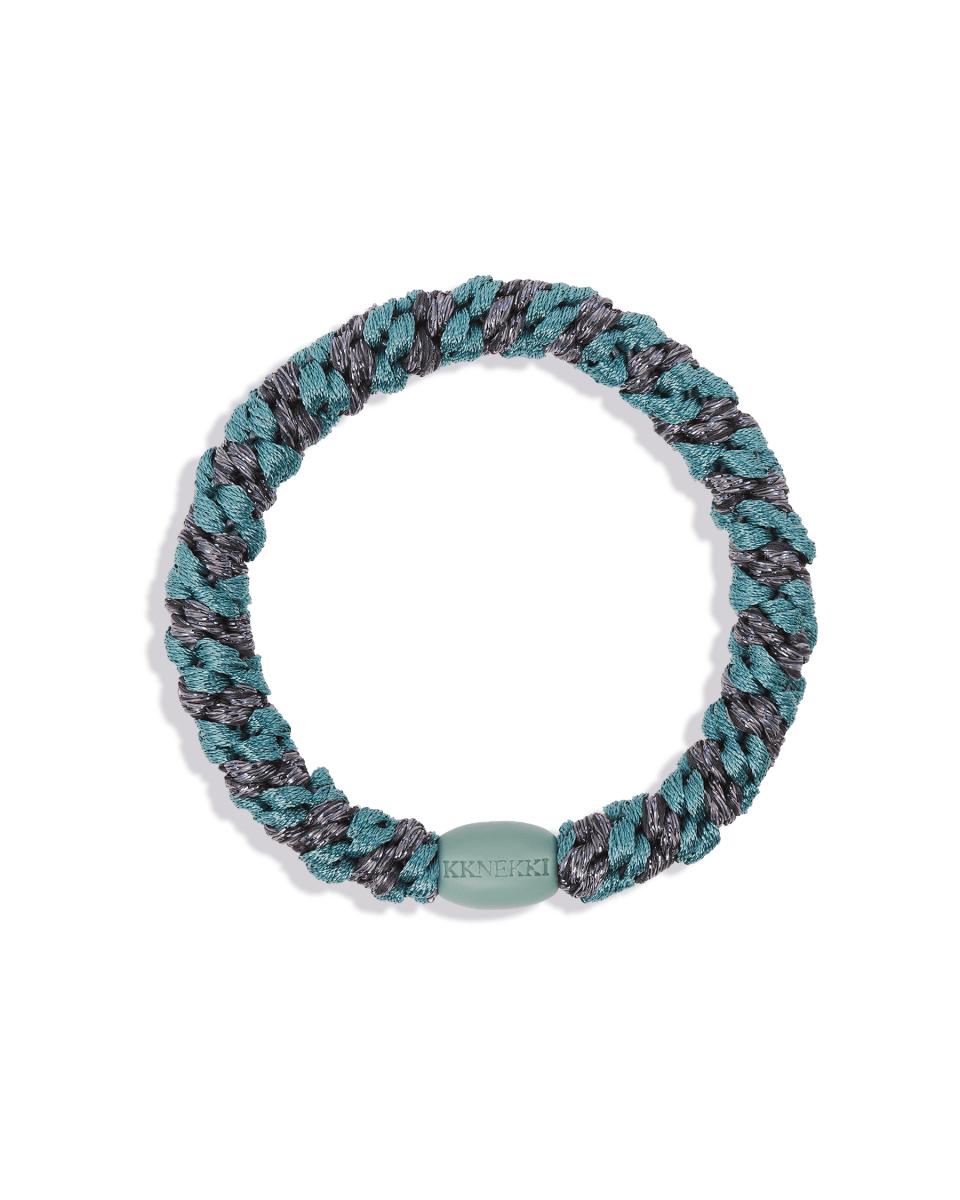 KKINEKKI TEAL STEEL GREY GLITTER STRIPE KKINNEKKI hair tie KKNEKKI original hair ties