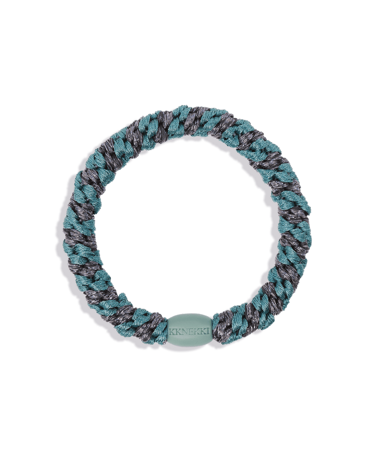 KKINEKKI TEAL STEEL GREY GLITTER STRIPE KKINNEKKI hair tie KKNEKKI original hair ties
