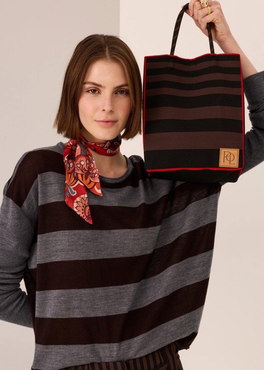 Kline Knit Tote - Choc/Black/Red POL