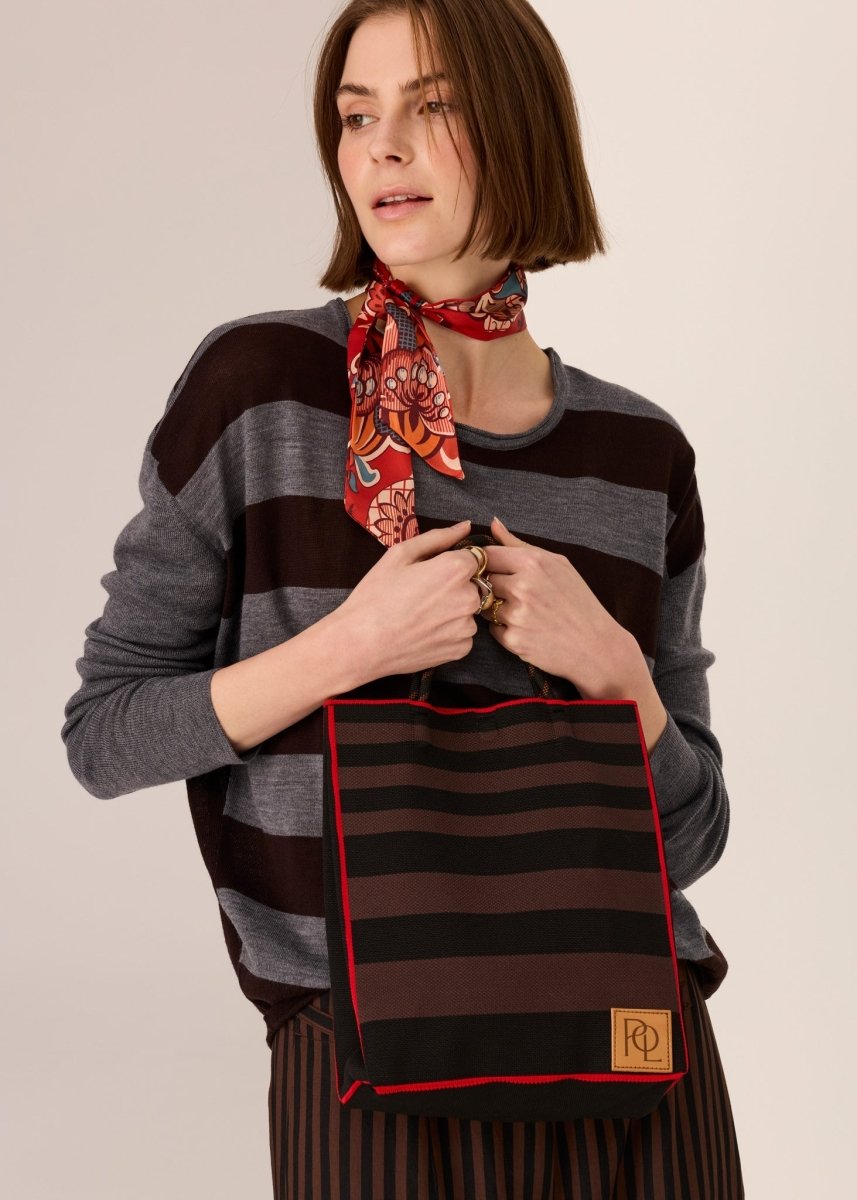 Kline Knit Tote - Choc/Black/Red POL