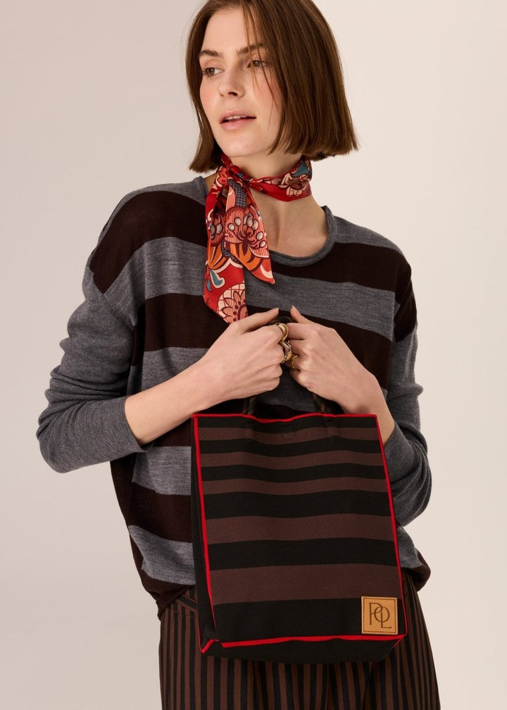 Kline Knit Tote - Choc/Black/Red POL