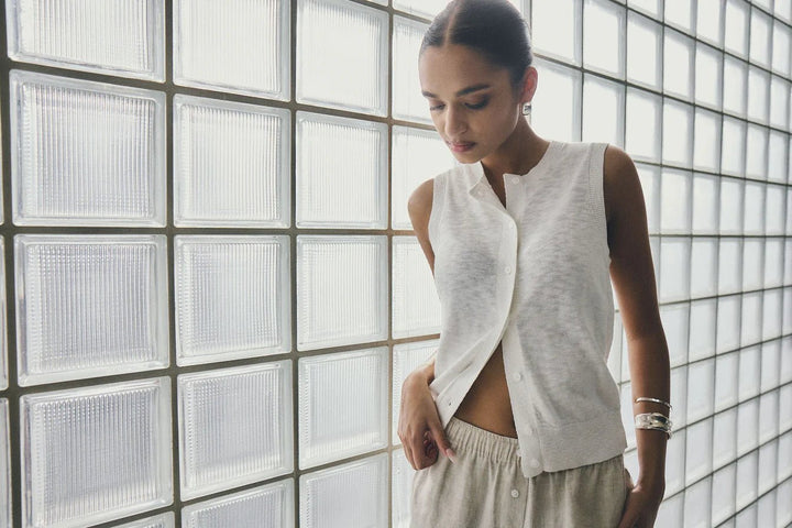 Kyra Button Tank -White cardigan White by FTL