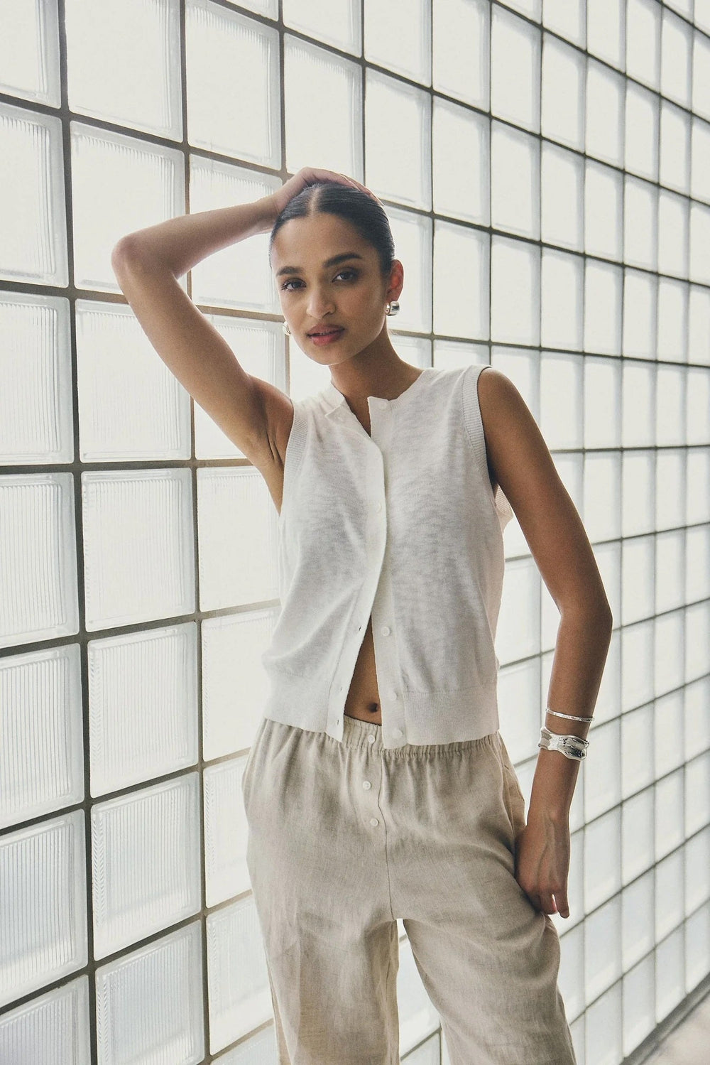 Kyra Button Tank -White cardigan White by FTL