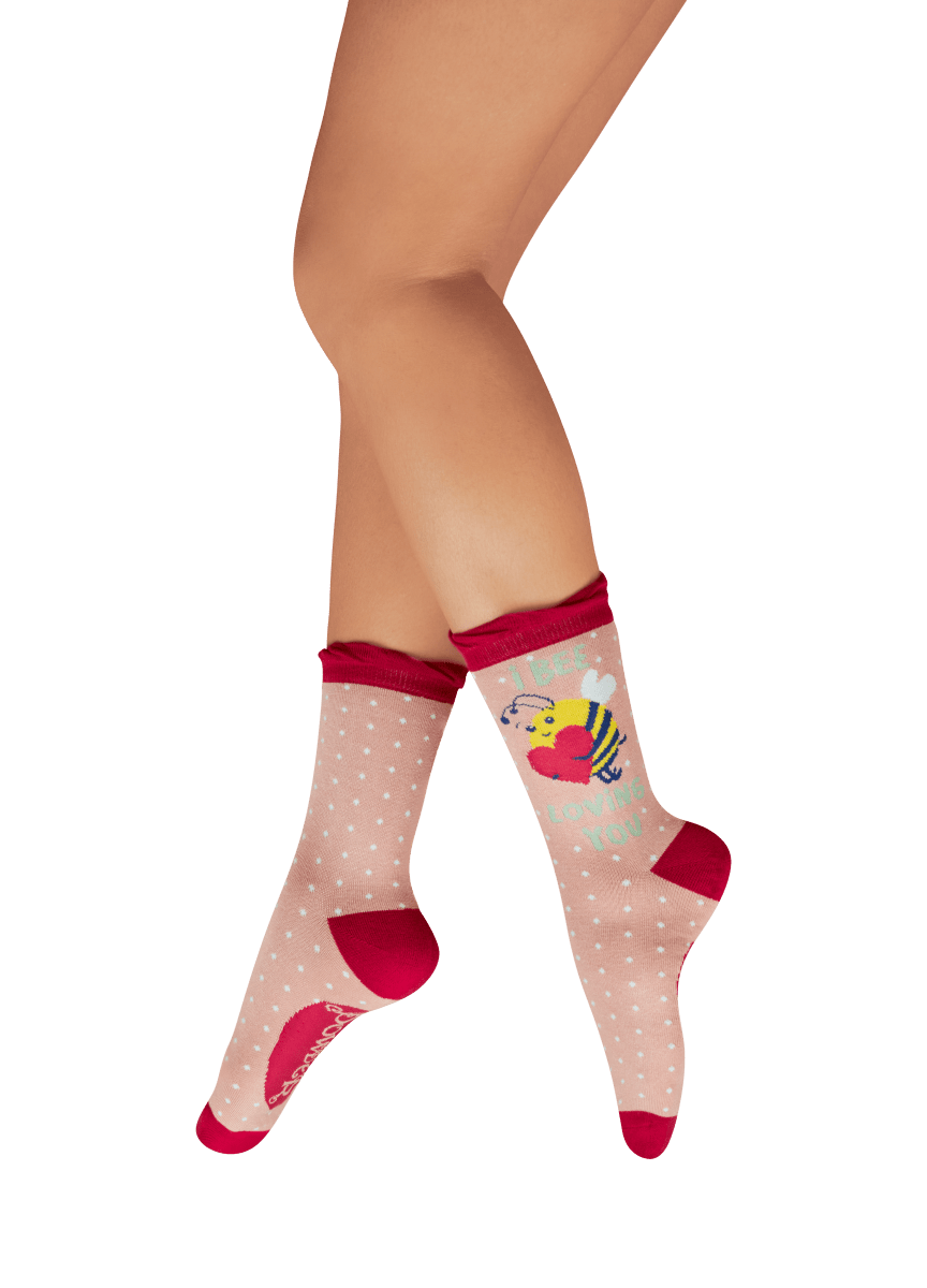 Ladies' Ankle Socks - I Bee Loving You - Petal powder