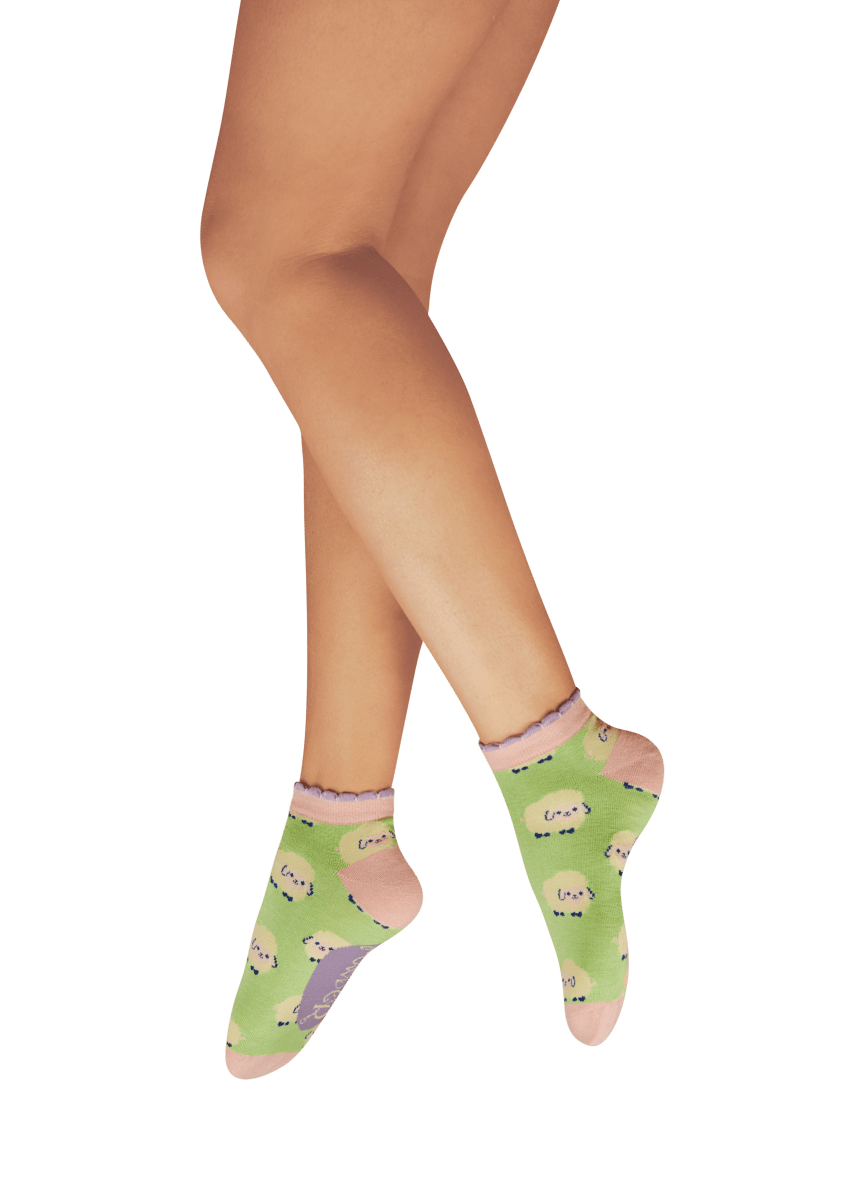 Ladies Trainer Socks - Marshmallow Sheep - Mint SOCKS powder