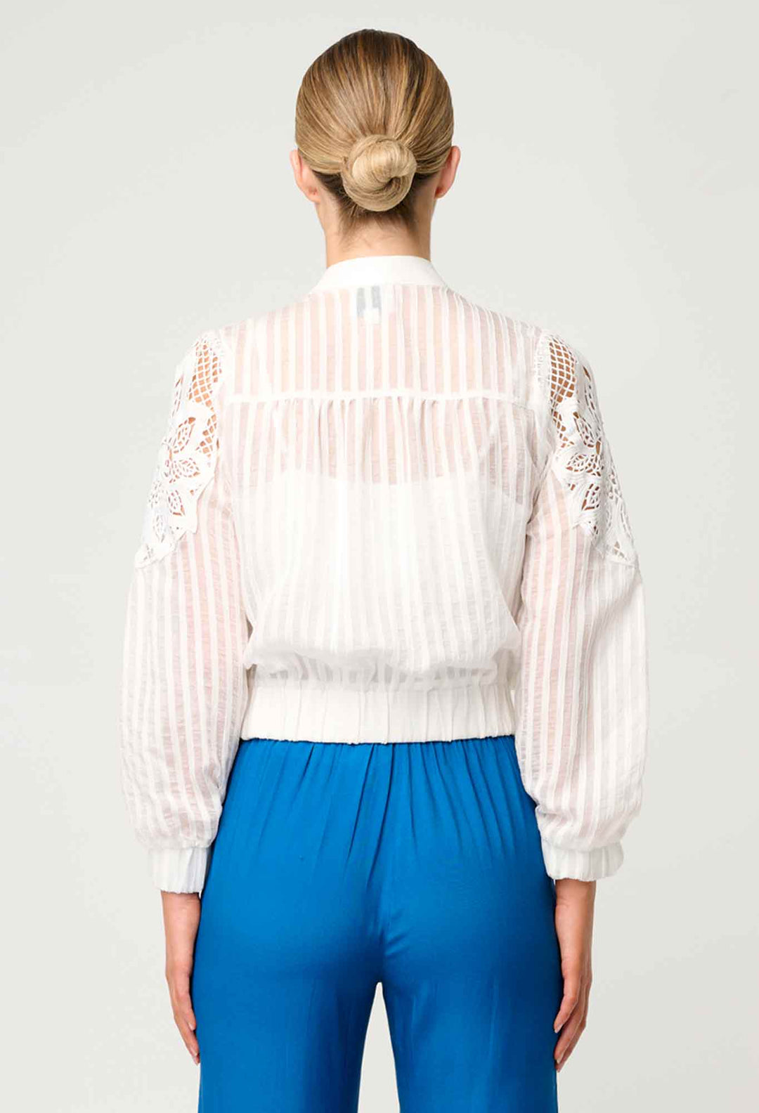 Lamia Tencel Lace Detail Bomber in Ivory - Stanleyandstone