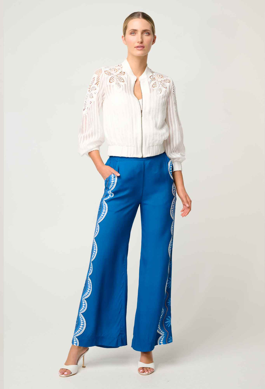 Lamia Tencel Lace Detail Bomber in Ivory - Stanleyandstone