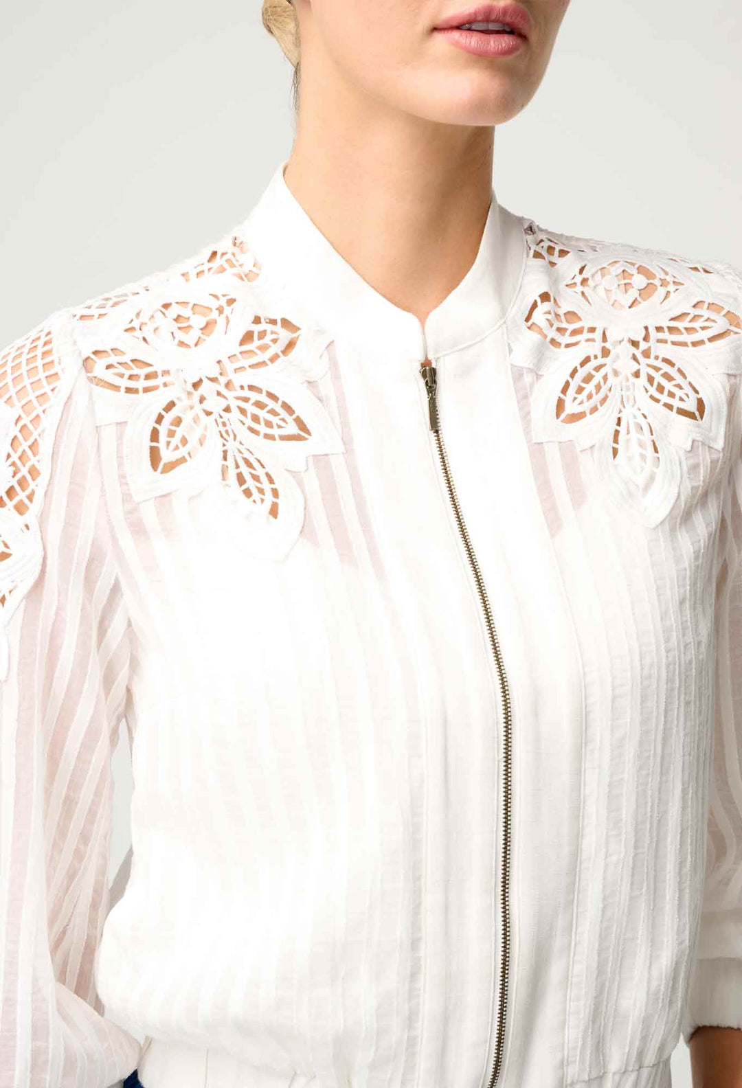 Lamia Tencel Lace Detail Bomber in Ivory - Stanleyandstone