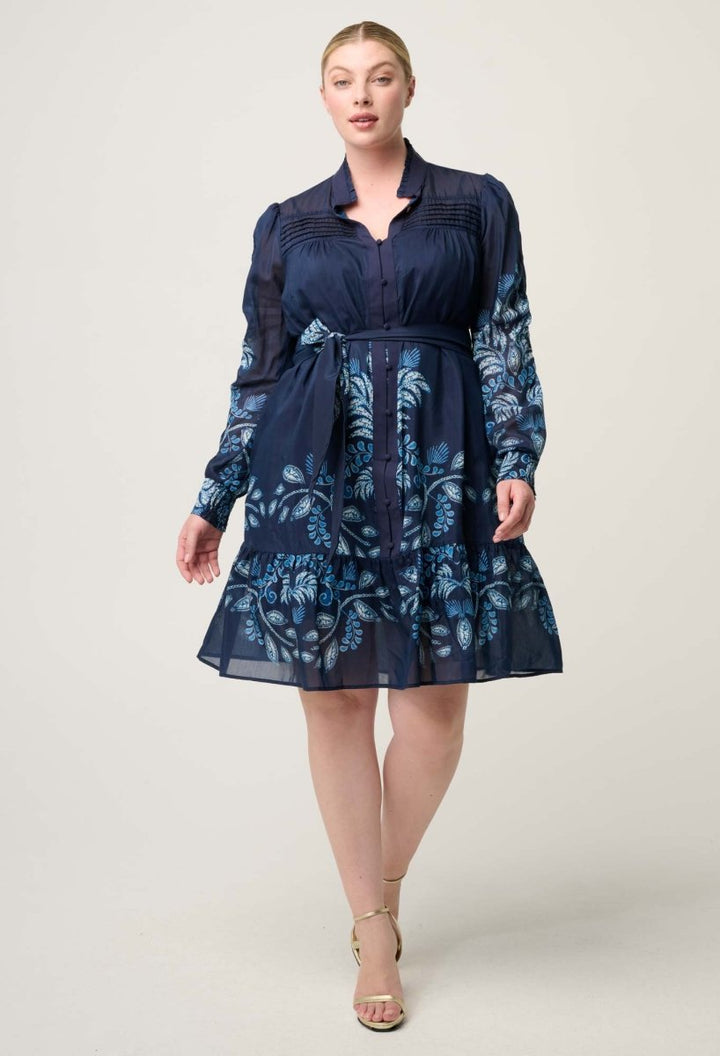 Lanae Cotton Silk Print Ruched Sleeve Dress - Moonlit Batik Once Was