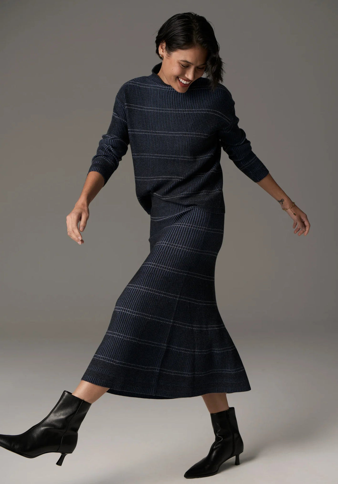 Lara Stripe Knit - Charcoal Blue - Stanleyandstone
