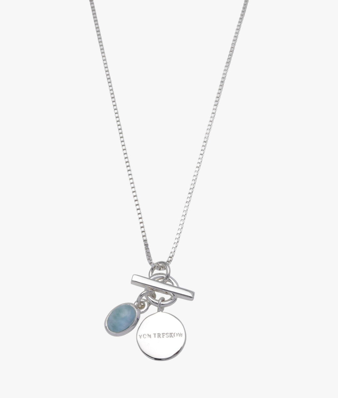 Fine box chain necklace with oval larimar