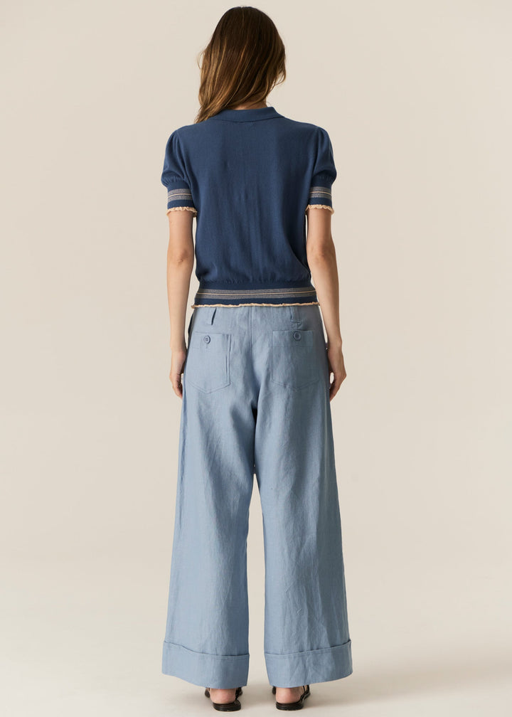 Lask Knit Polo Blue Ecru POL