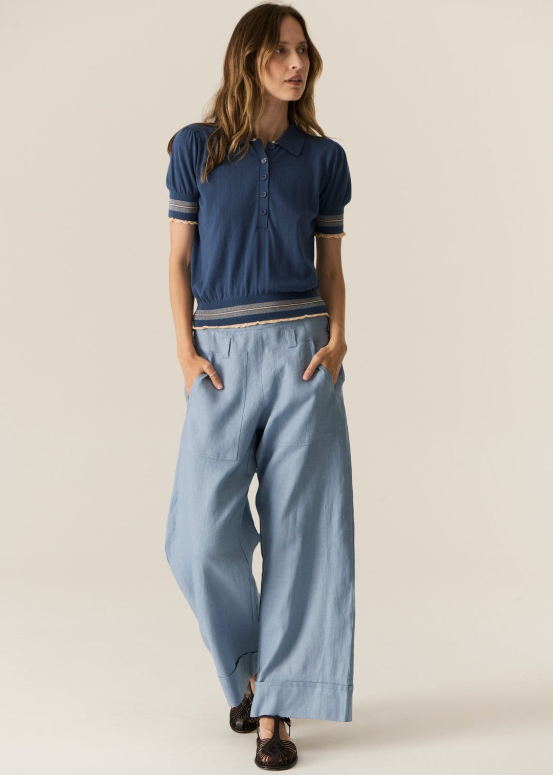 Lask Knit Polo Blue Ecru POL