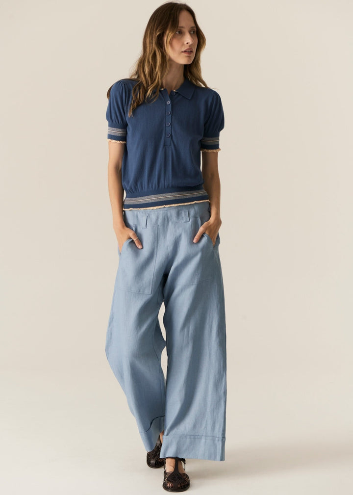 Lask Knit Polo Blue Ecru POL