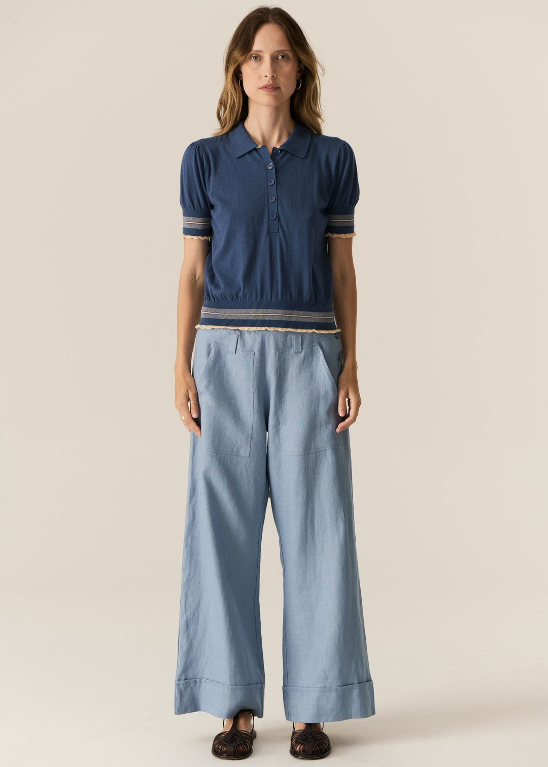 Lask Knit Polo Blue Ecru POL