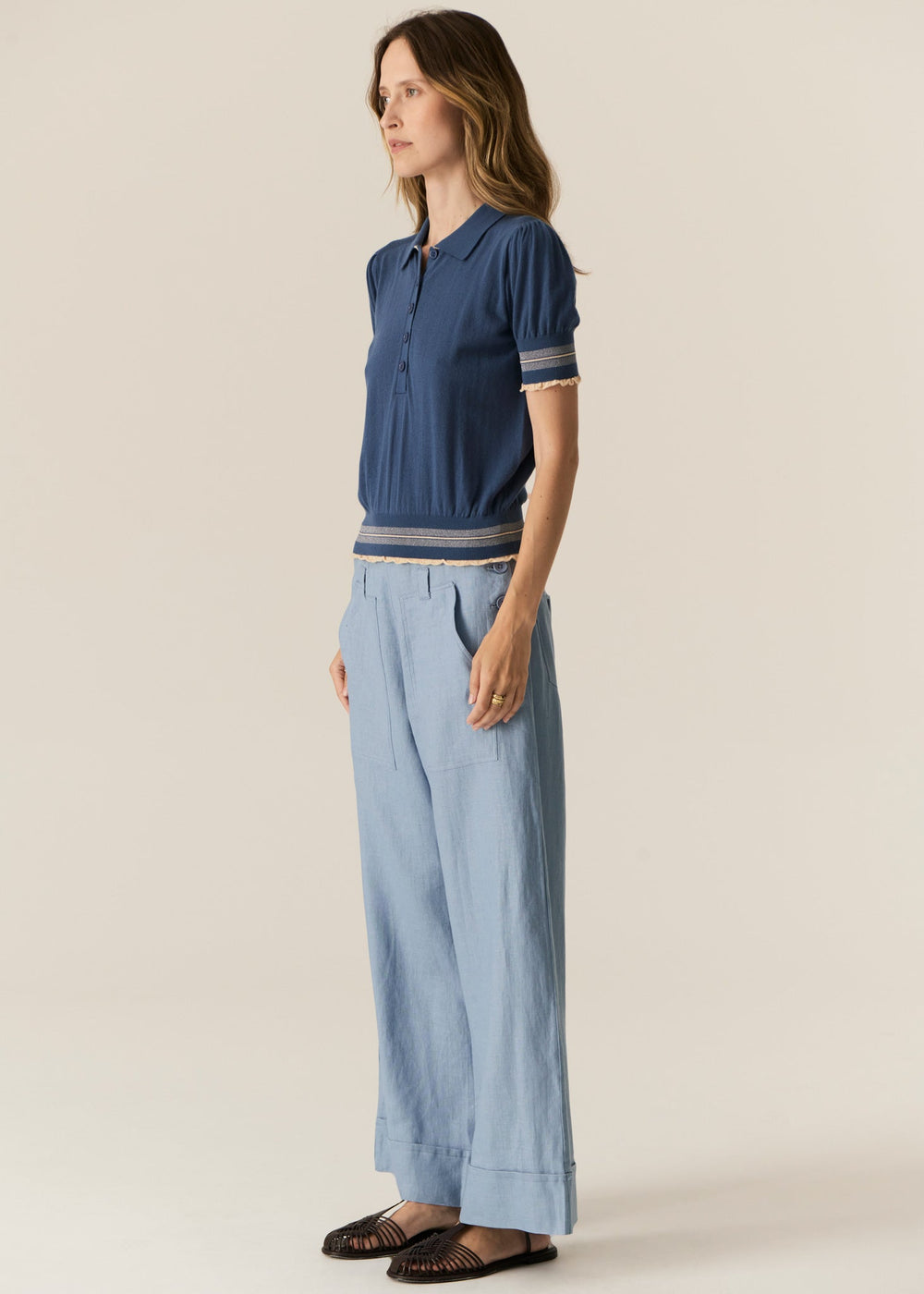 Lask Knit Polo Blue Ecru POL