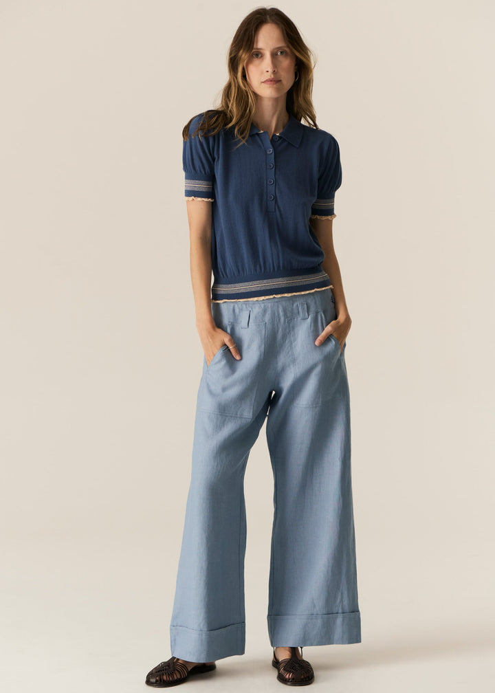 Lask Knit Polo Blue Ecru POL