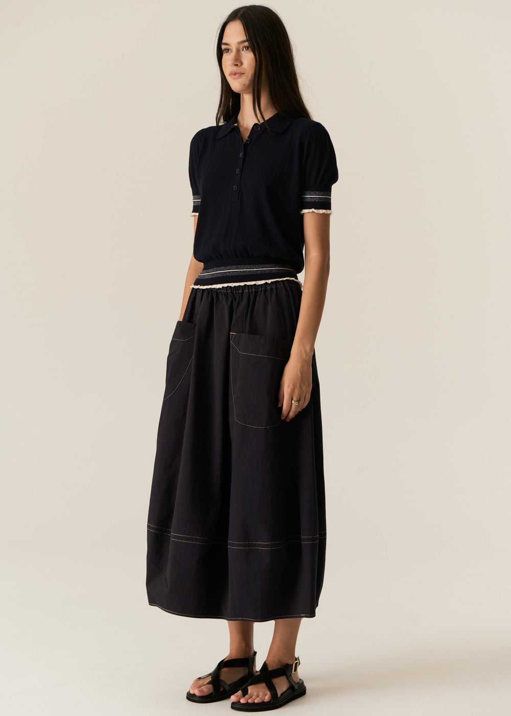 Lask Knit Polo - Ink Ecru POL