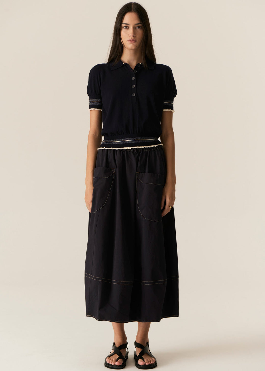 Lask Knit Polo - Ink Ecru POL