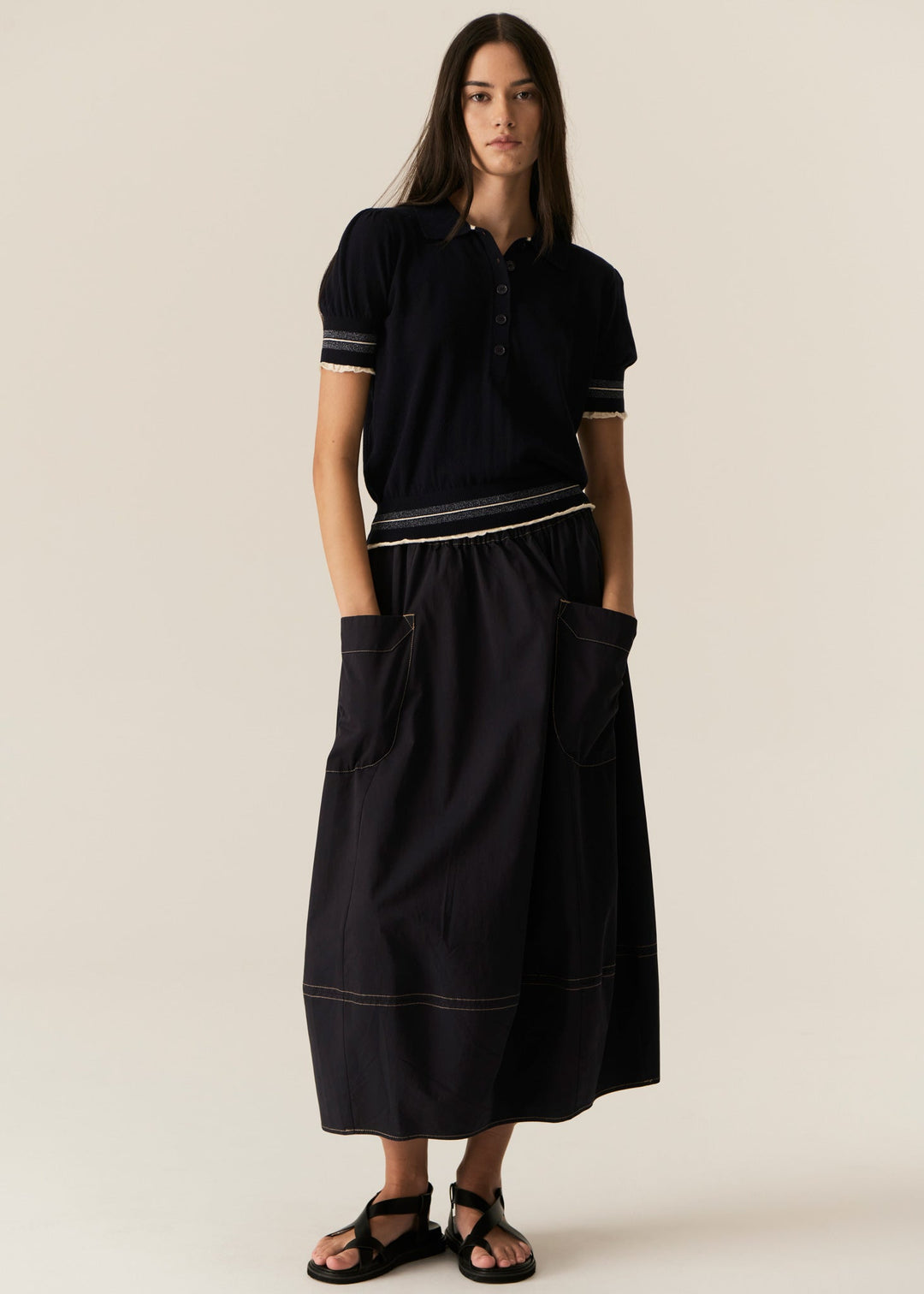 Lask Knit Polo - Ink Ecru POL