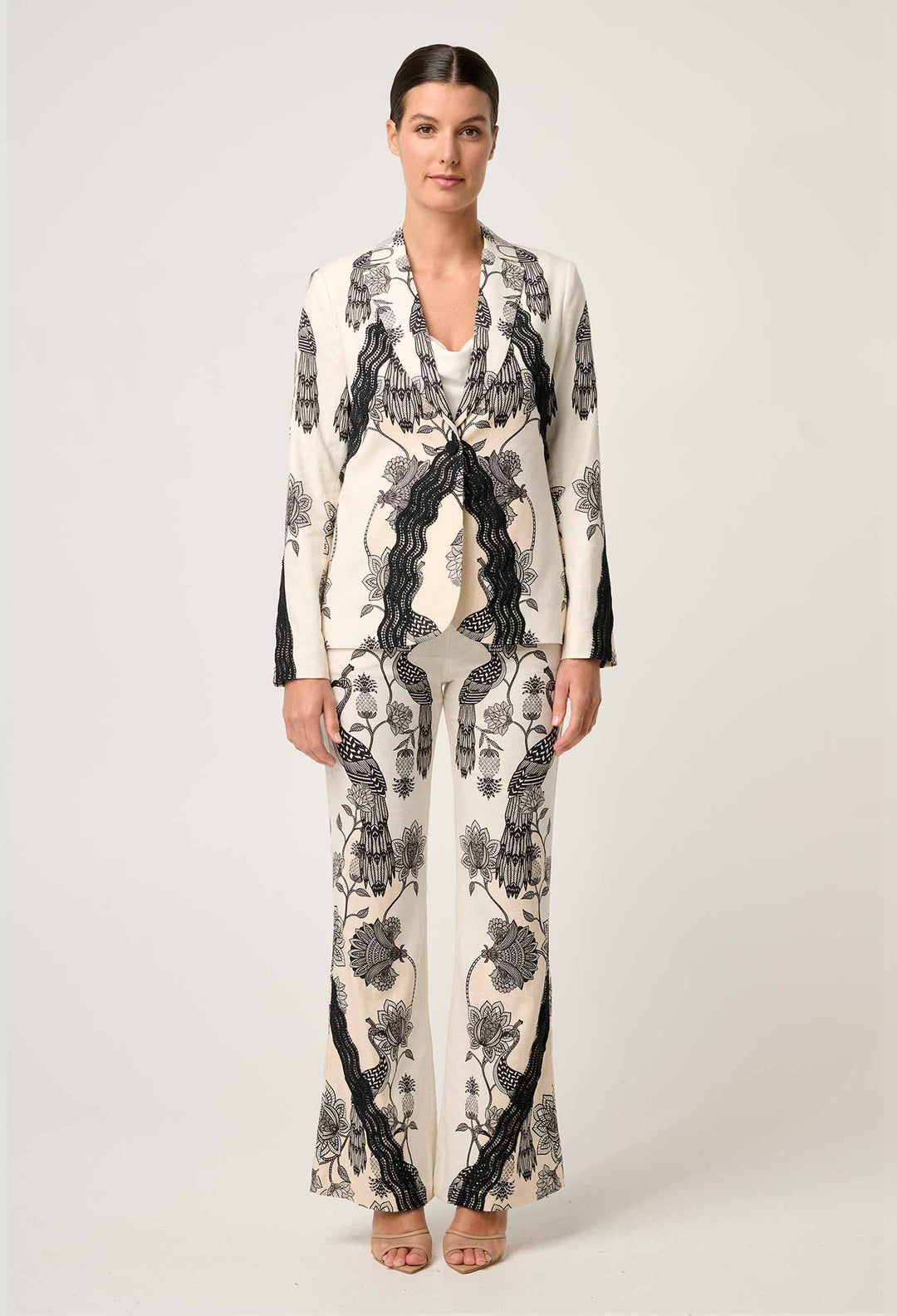 Leandro Contrast Lace Linen Viscose Stretch Blazer in Imperial Stone blazer Once Was