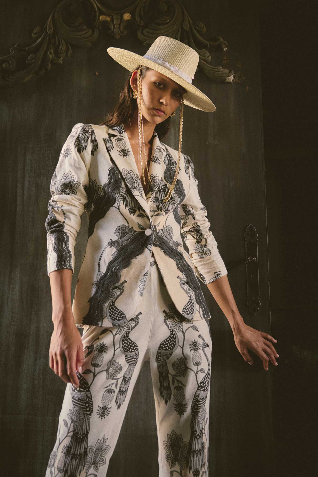 Leandro Contrast Lace Linen Viscose Stretch Blazer in Imperial Stone blazer Once Was
