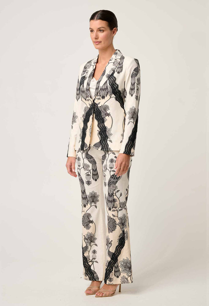 Leandro Contrast Lace Linen Viscose Stretch Blazer in Imperial Stone blazer Once Was