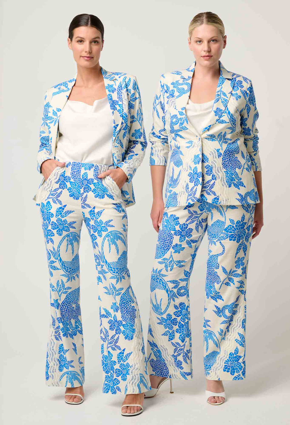 Leandro Contrast Lace Linen Viscose Stretch Pant in Azure Mosaic pant Once Was