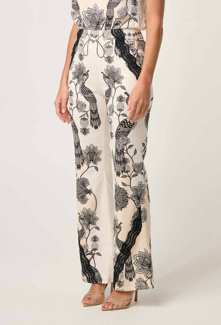 Leandro Contrast Lace Linen Viscose Stretch Pant in Imperial Stone pant Once Was