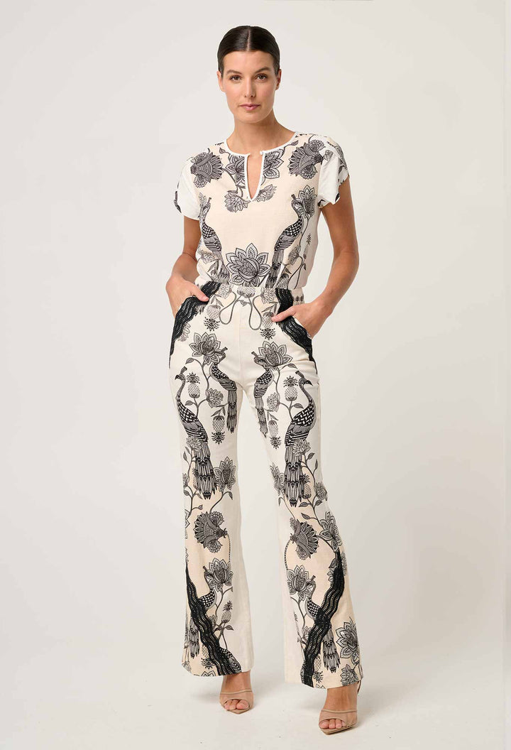Leandro Contrast Lace Linen Viscose Stretch Pant in Imperial Stone pant Once Was