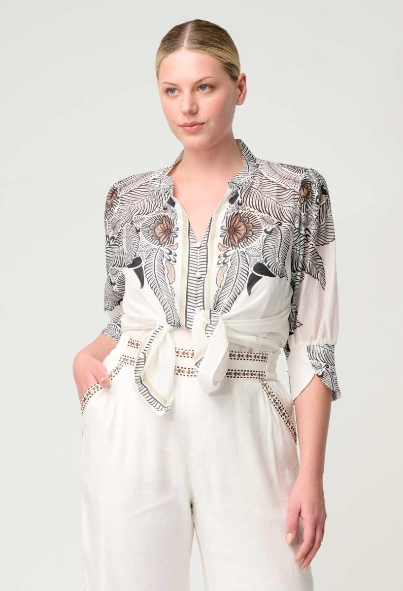 Leila Silk Cotton Placement Top in Ivory Casablanca Blouse Once Was