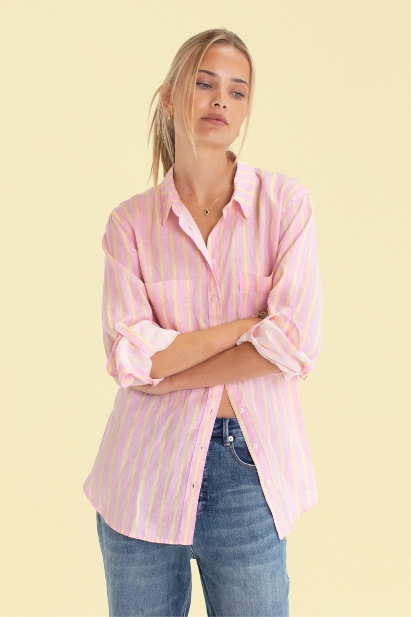 Lemon Drop Stripe Boyfriend Linen Stripe - Stanleyandstone