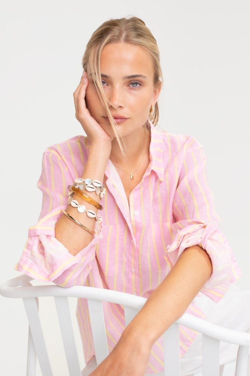 Lemon Drop Stripe Boyfriend Linen Stripe - Stanleyandstone