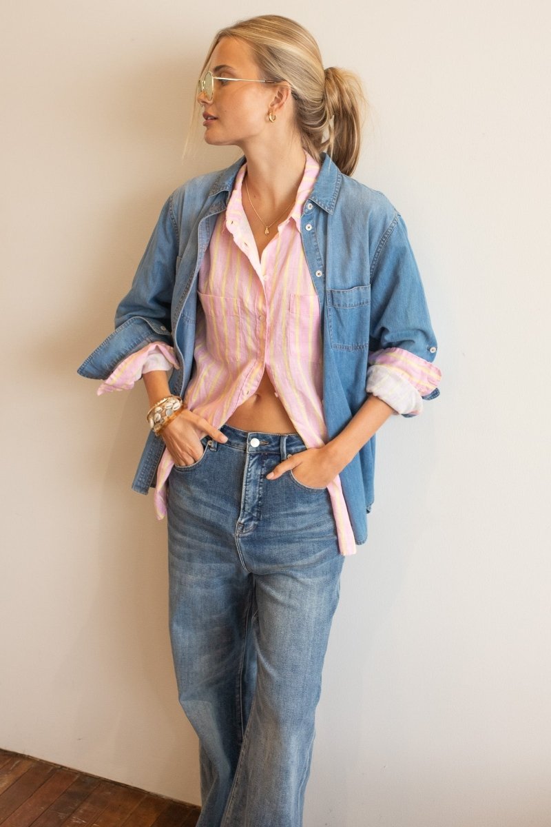 Lemon Drop Stripe Boyfriend Linen Stripe - Stanleyandstone