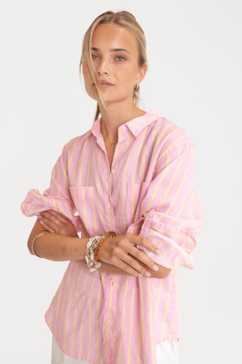 Lemon Drop Stripe Boyfriend Linen Stripe - Stanleyandstone