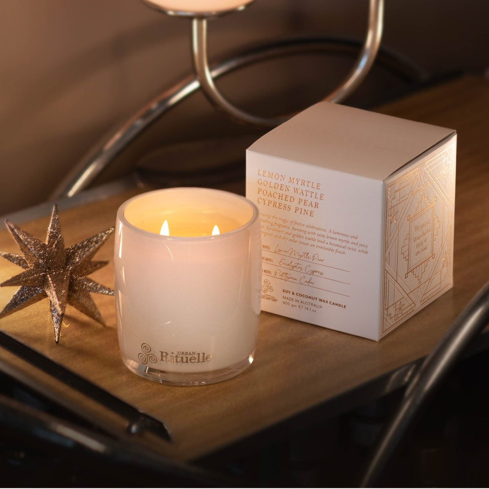 Lemon Myrtle, Golden Wattle, Poached Pear, Cypress Pine Scented Soy Candle | 400gm - Stanleyandstone