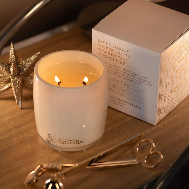 Lemon Myrtle, Golden Wattle, Poached Pear, Cypress Pine Scented Soy Candle | 400gm - Stanleyandstone