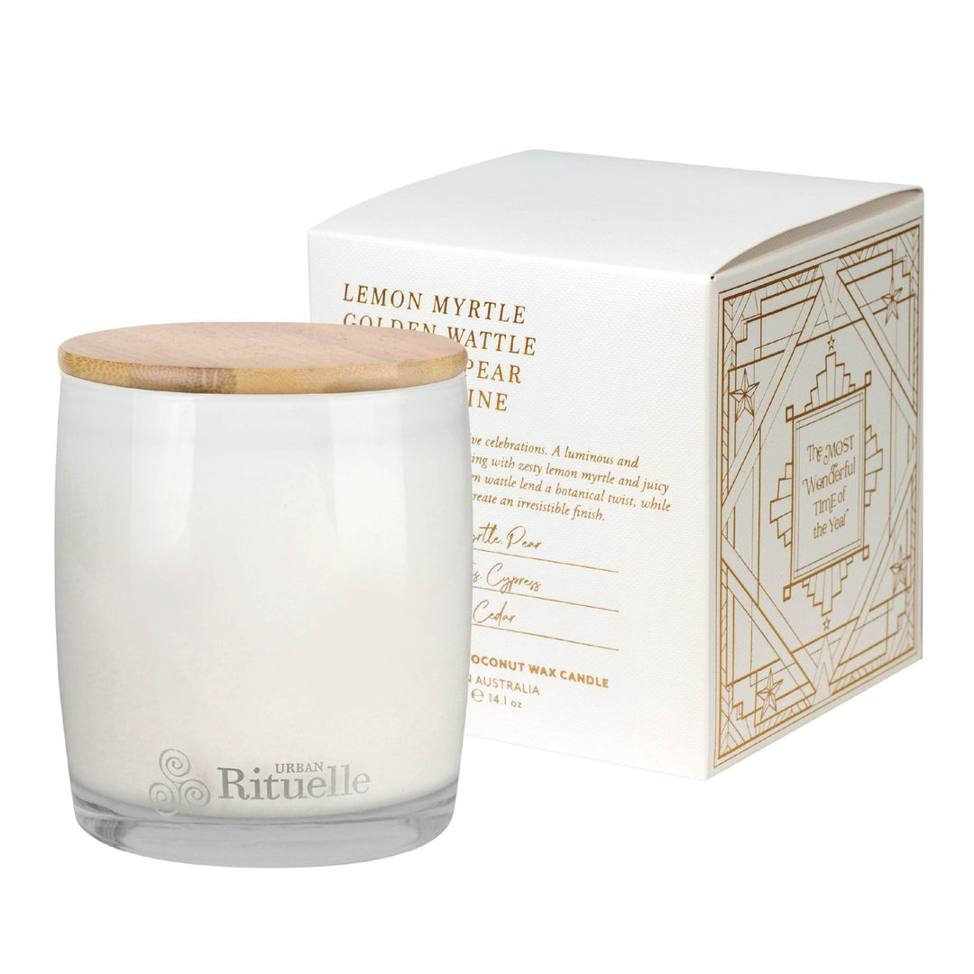 Lemon Myrtle, Golden Wattle, Poached Pear, Cypress Pine Scented Soy Candle | 400gm - Stanleyandstone