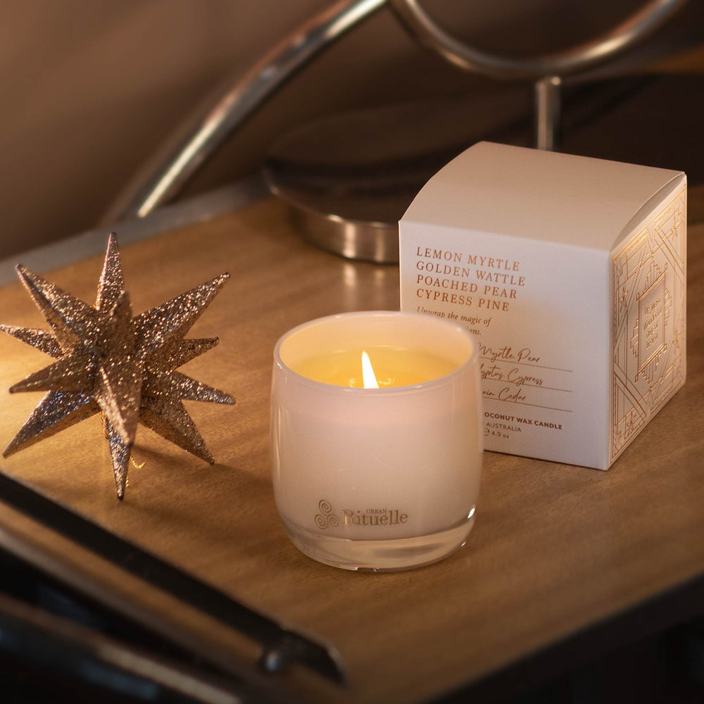 Lemon Myrtle, Golden Wattle, Poached Pear, Cypress PineScented Soy Candle | 140gm - Stanleyandstone