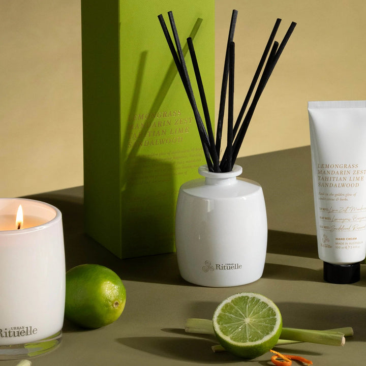 Lemongrass, Mandarin Zest, Tahitian Lime, Sandalwood Fragrance Diffuser Set | 220ml Candles Urban Rituelle