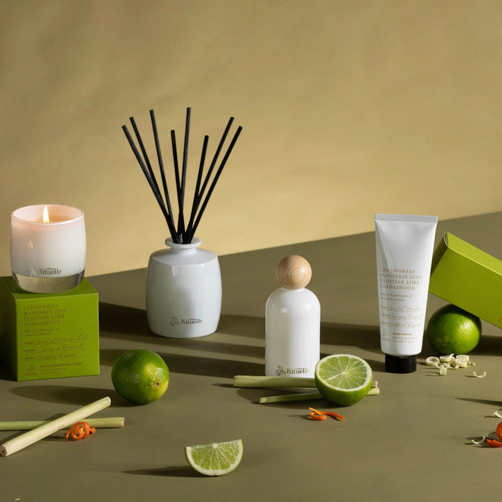Lemongrass, Mandarin Zest, Tahitian Lime, Sandalwood Fragrance Diffuser Set | 220ml Candles Urban Rituelle