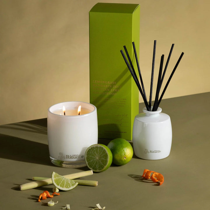 Lemongrass, Mandarin Zest, Tahitian Lime, Sandalwood Fragrance Diffuser Set | 220ml Candles Urban Rituelle