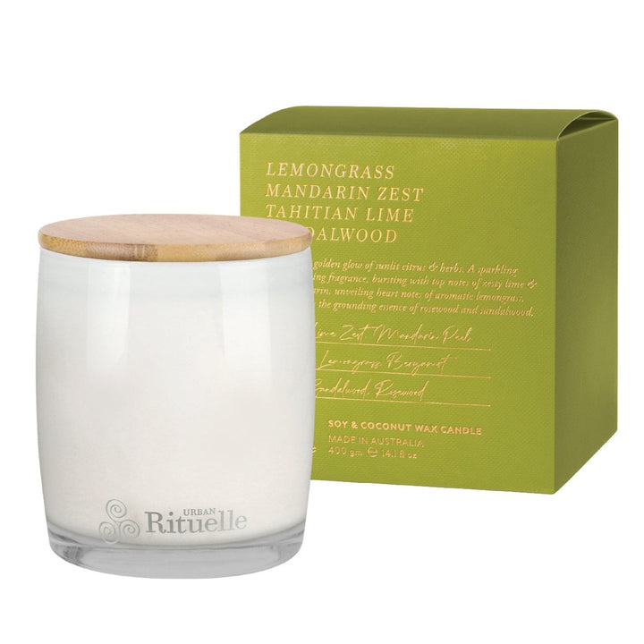 Lemongrass, Mandarin Zest, Tahitian Lime, Sandalwood Scented Soy Candle | 400gm Candle Urban Rituelle