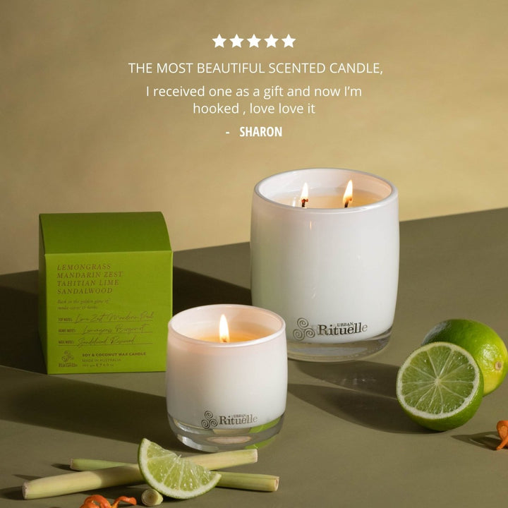 Lemongrass, Mandarin Zest, Tahitian Lime, Sandalwood Scented Soy Candle | 400gm Candle Urban Rituelle