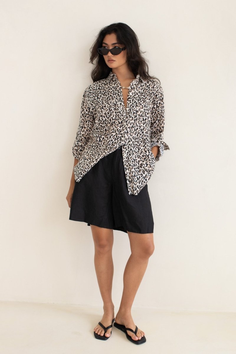 Leopard Boyfriend Linen Shirt - Stanleyandstone