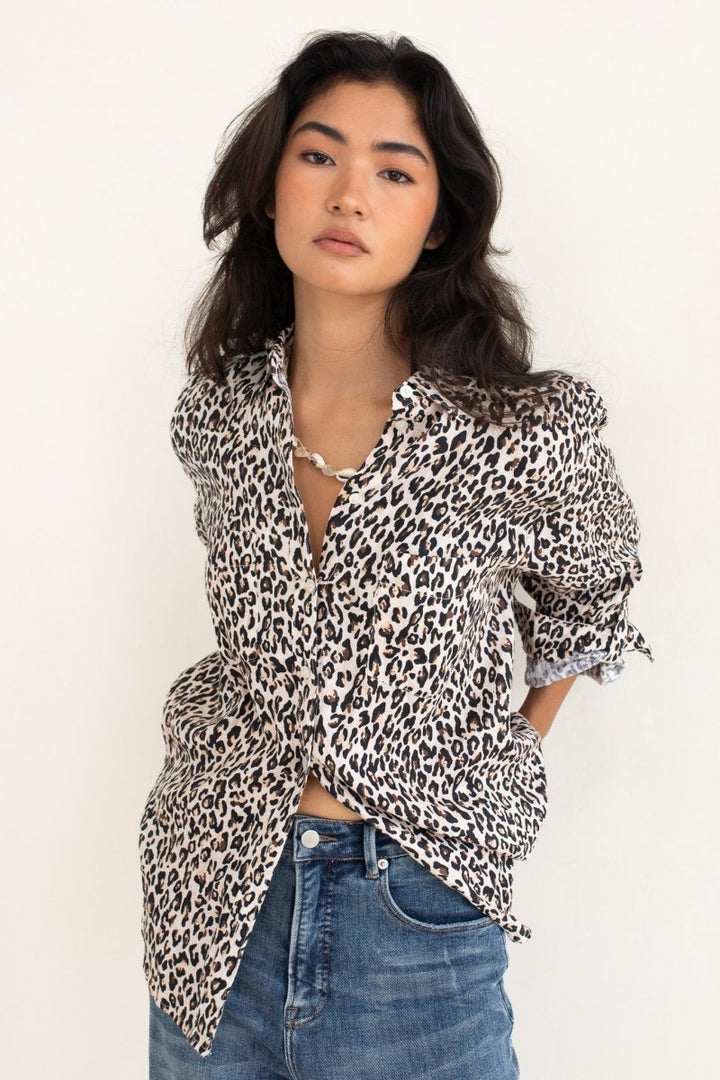 Leopard Boyfriend Linen Shirt Hut